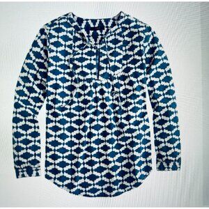 J.CREW The Indigo Tunic A-Line Top in Blue White Geometric Print Size XSmall/0